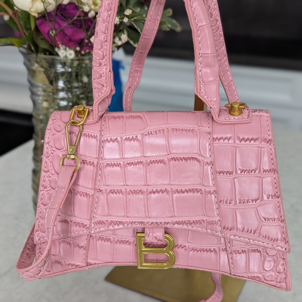 Pink Croc-Embossed Handbag